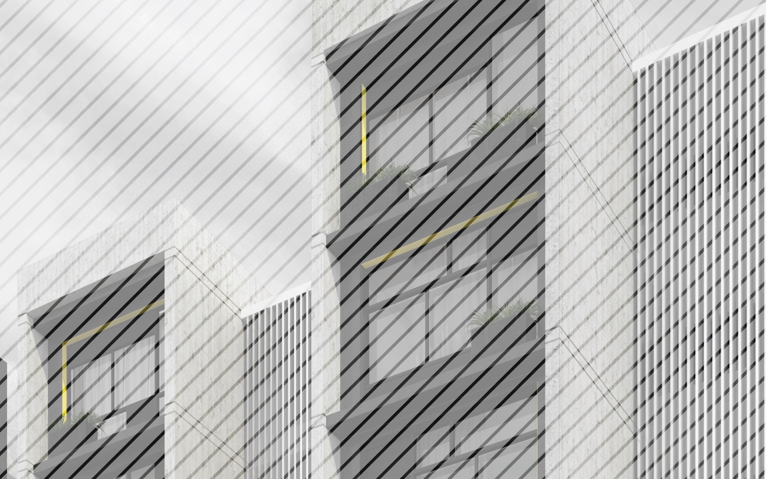 Architectural facade with diagonal light pattern