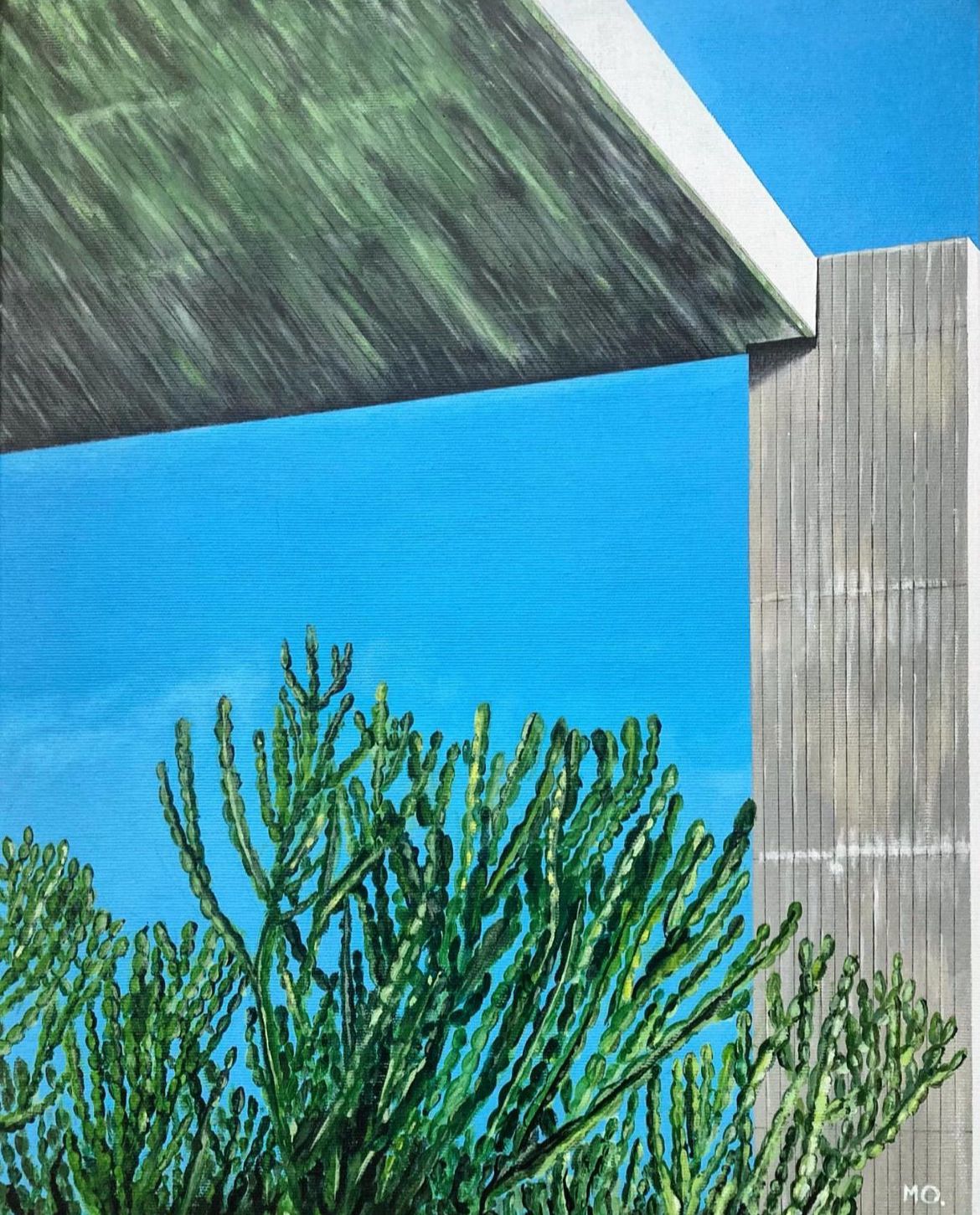 Green architectural cactus painting by Mohamad Kabbara